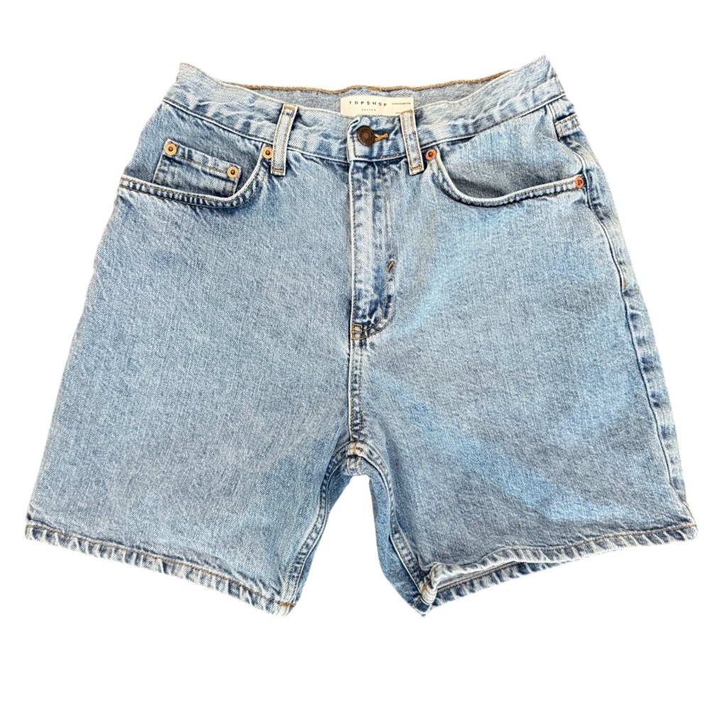 Topshop Editor High Rise Mom Denim Shorts Light Wash Blue US 6 UK 10 Cotton
